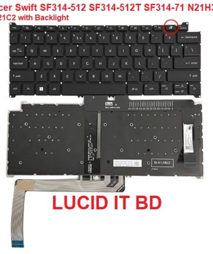 Laptop Backlit Keyboard For ACER Swift 3 SF314-512 SF314-512-56QM SF314-512-72NG SF314-512T NX.K0FEK.001 NX.K0FEK.004 English US Black Keyboard