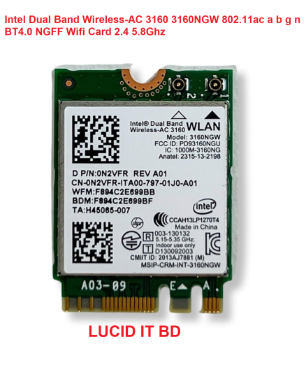 Intel Dual Band Wireless-AC 3160 3160NGW 802.11ac a b g n BT4.0 NGFF Wifi Card 2.4 5.8Ghz